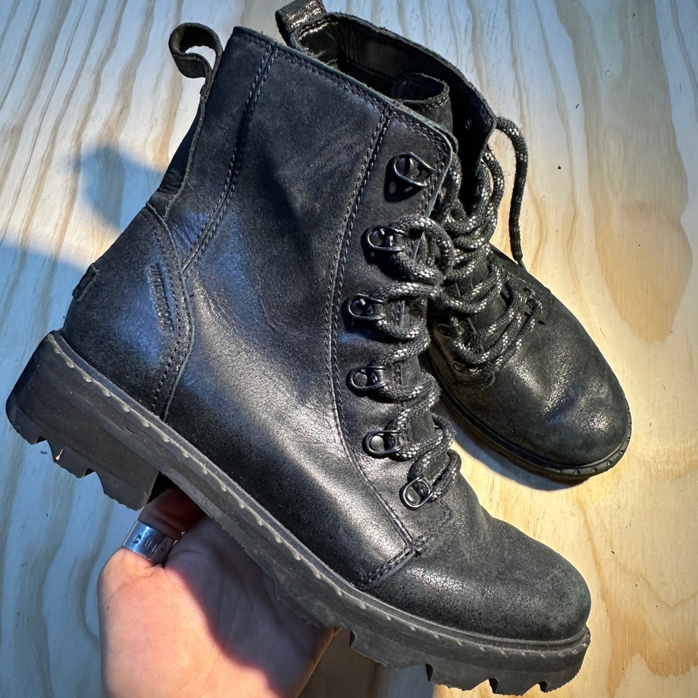 Sorel Women's Lennox Lace Waterproof Leather Combat Boots Black Size 9